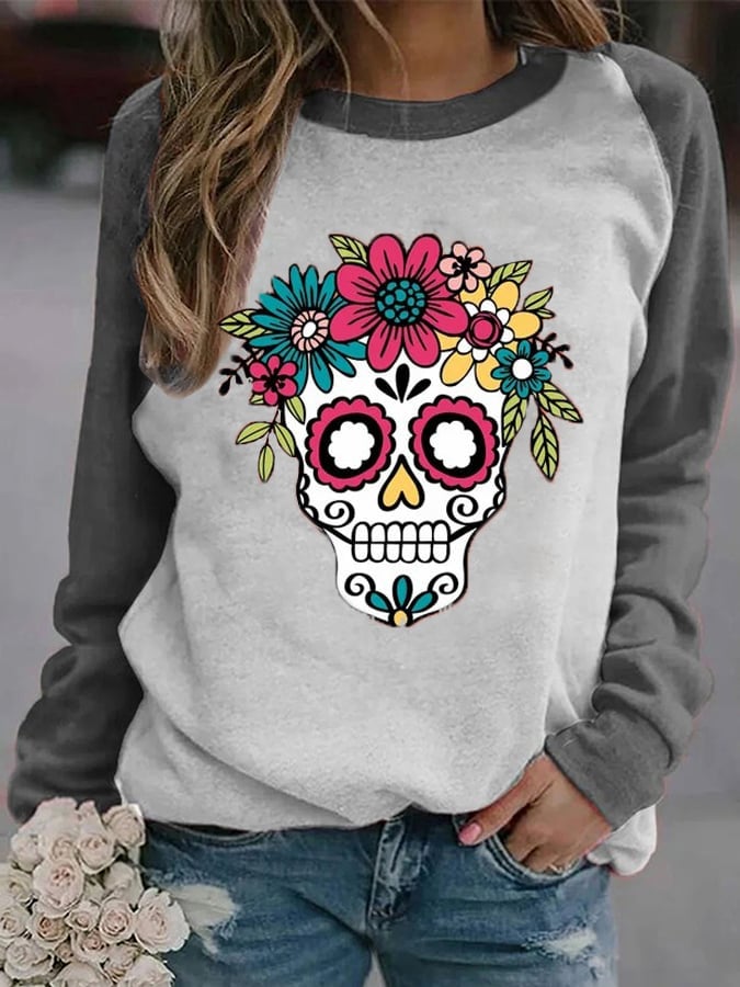 Wowen's Fashion Print Raglan SleevesCasual Sweatshirt