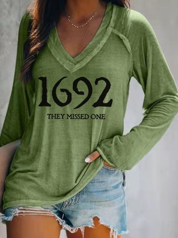 Women's 1692 They Missed One Salem Witch Casual V-Neck Long-Sleeve T-Shirt