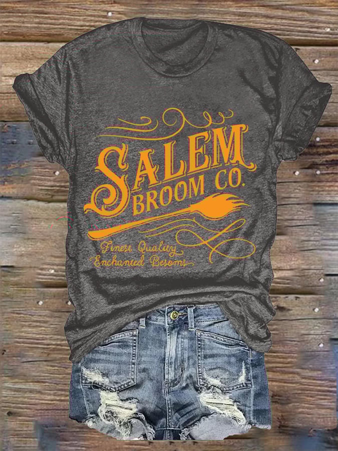 Women's Funny Halloween Salem Broom Co. Casual V-Neck Tee