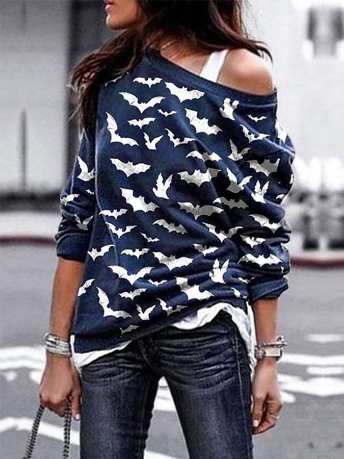 Women's Halloween Bat Print Sweatshirt