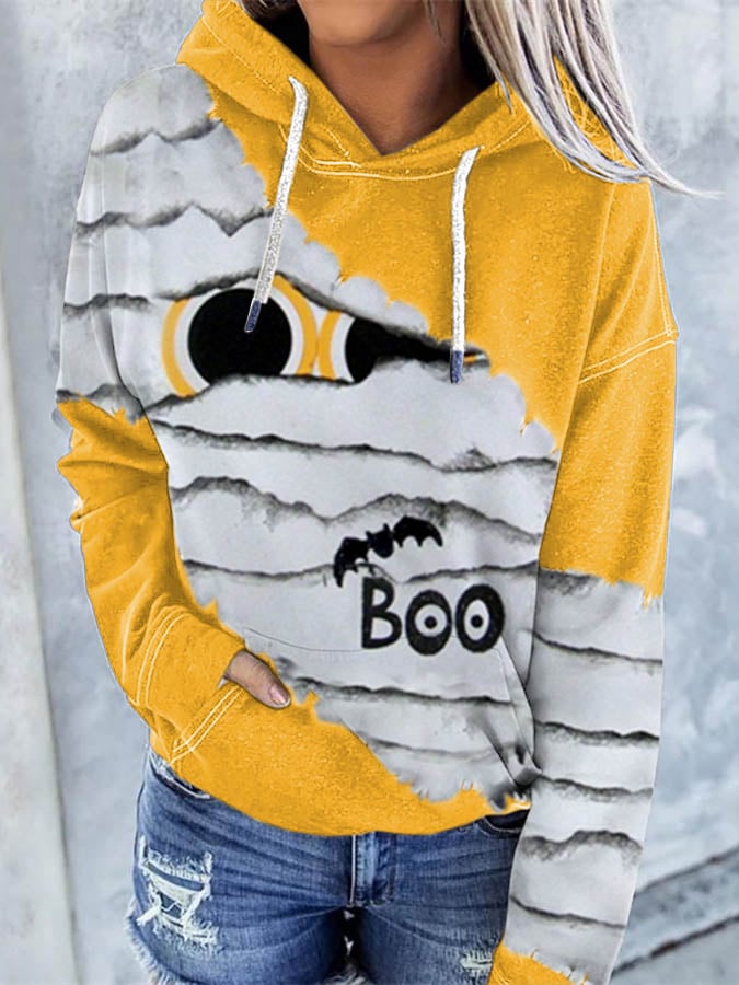 Women's Halloween Peek Monster Print Casual Hoodie
