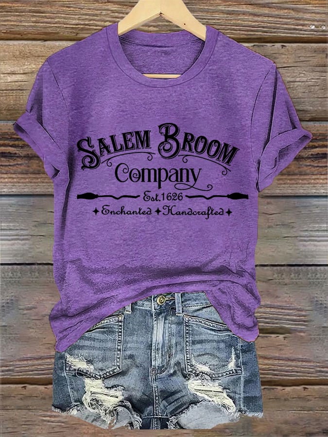 Women's Salem Broom Co Funny Halloween Casual Tee