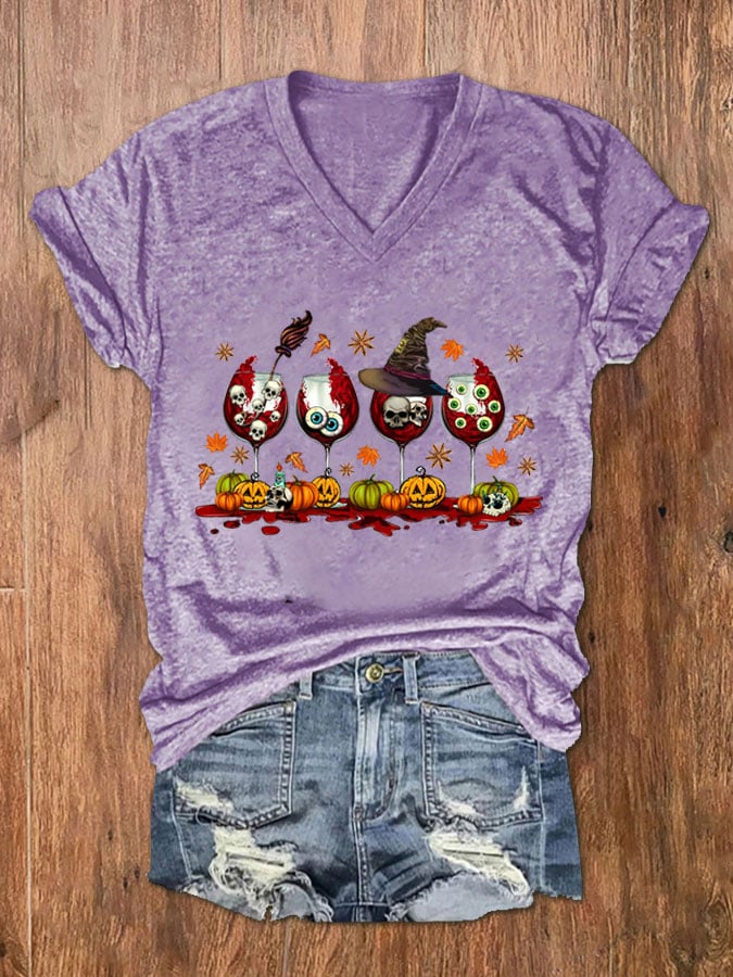 Women's Halloween Wine Glass T-Shirt