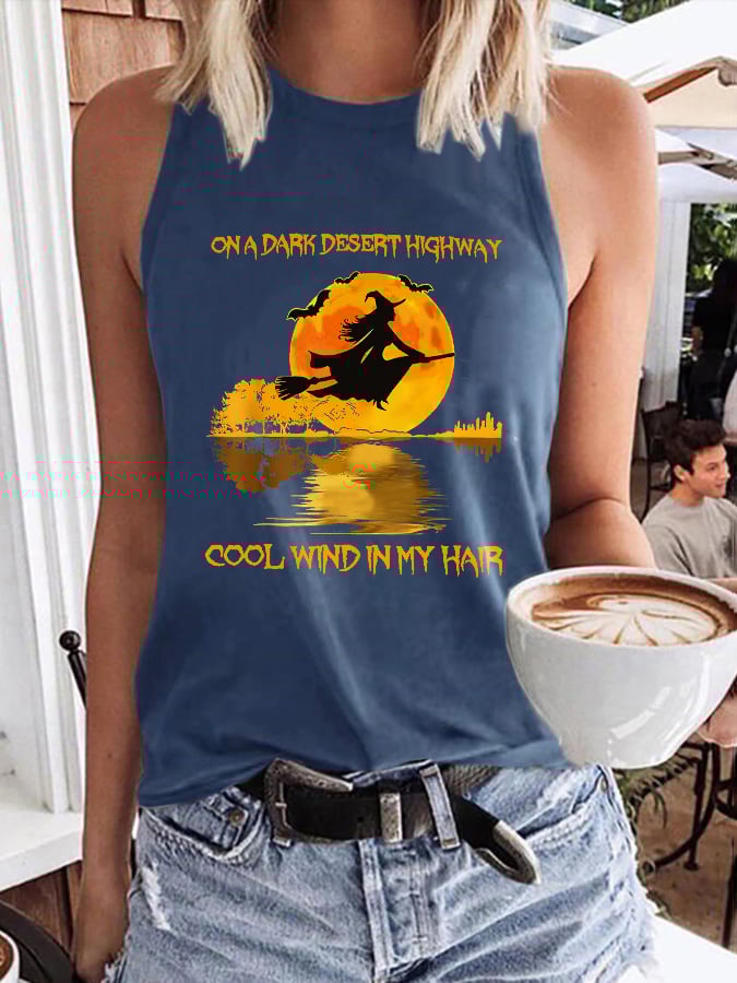 Halloween Witch On A Dark Desert Highway Cool Wind In My Hair Print Tank Top