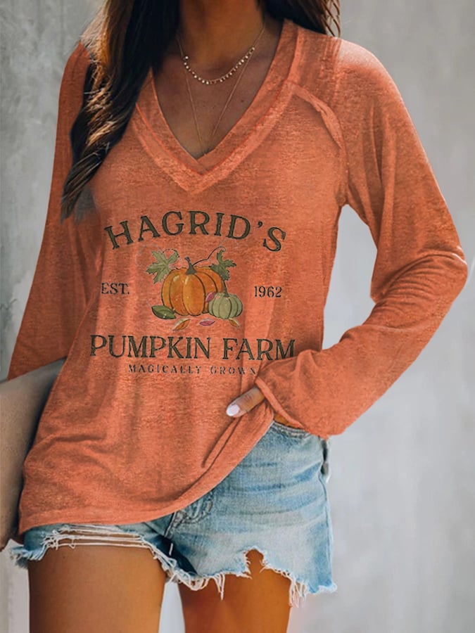 Women'S Hagrid'S Pumpkin Patch Print Long Sleeve T-Shirt