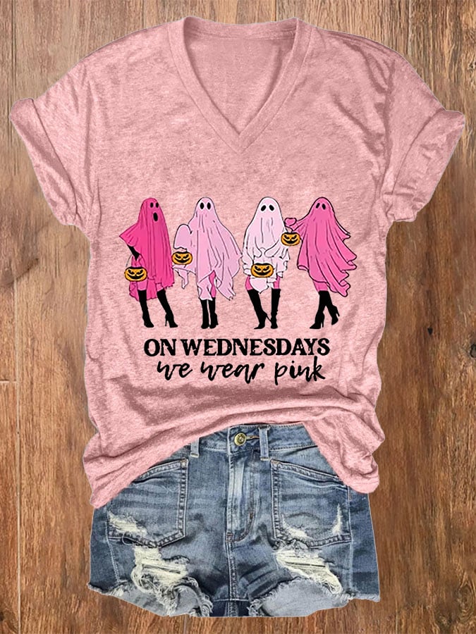 Women's On Wednesday We Wear Pink Print Casual T-Shirt