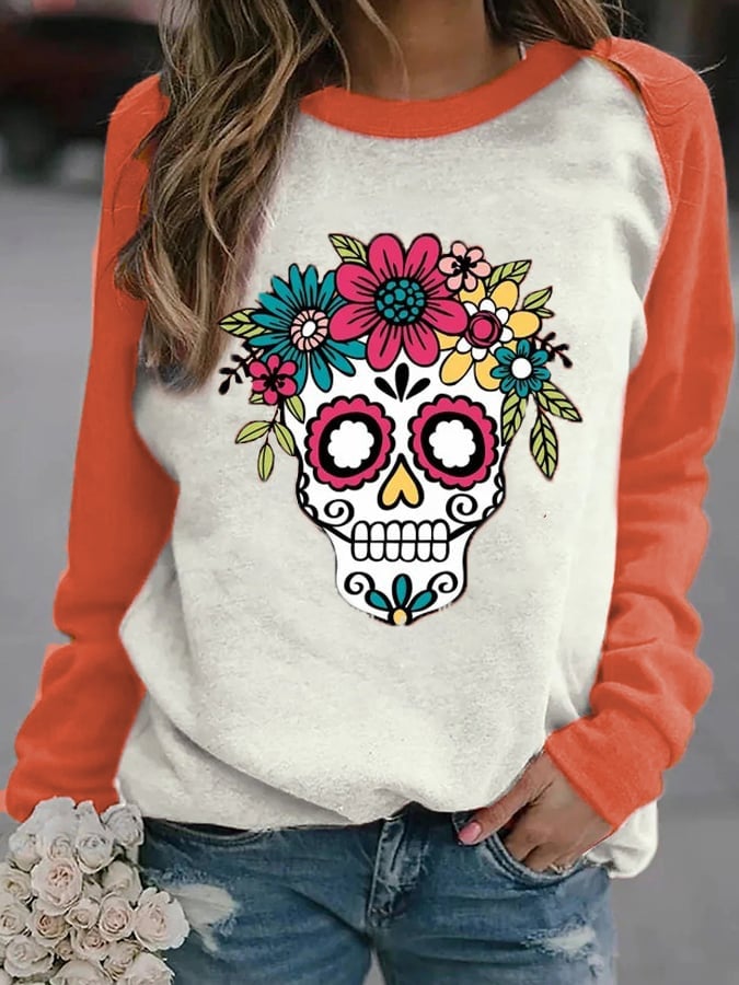 Wowen's Fashion Print Raglan SleevesCasual Sweatshirt