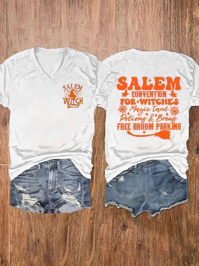 Women's Funny Halloween Salem Witch Company Printed Tee