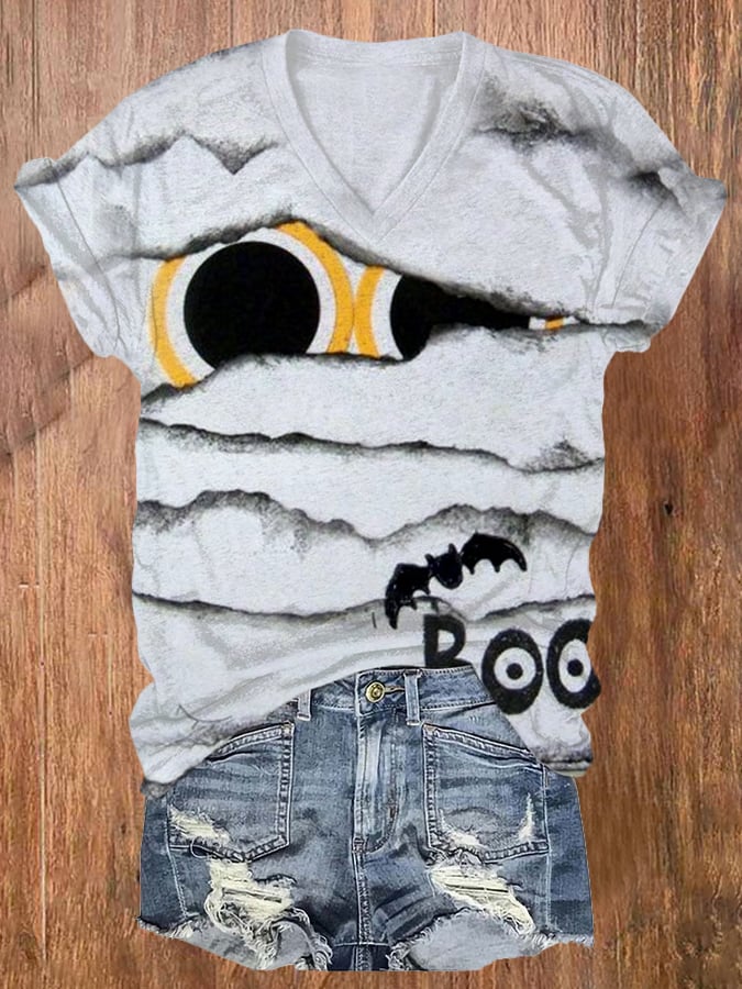 Women's Halloween Peek Monster Casual Print T-Shirt