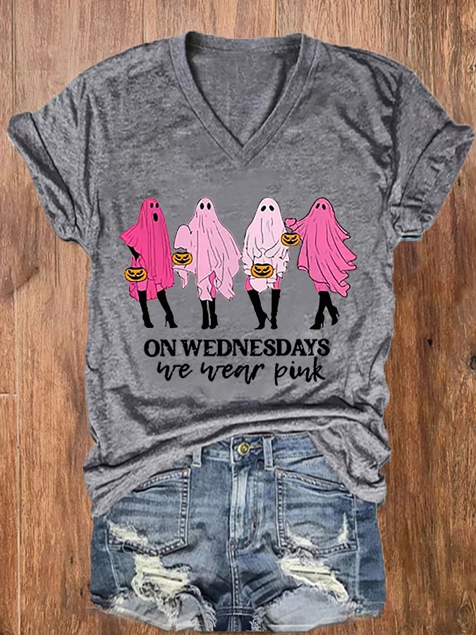 Women's On Wednesday We Wear Pink Print Casual T-Shirt