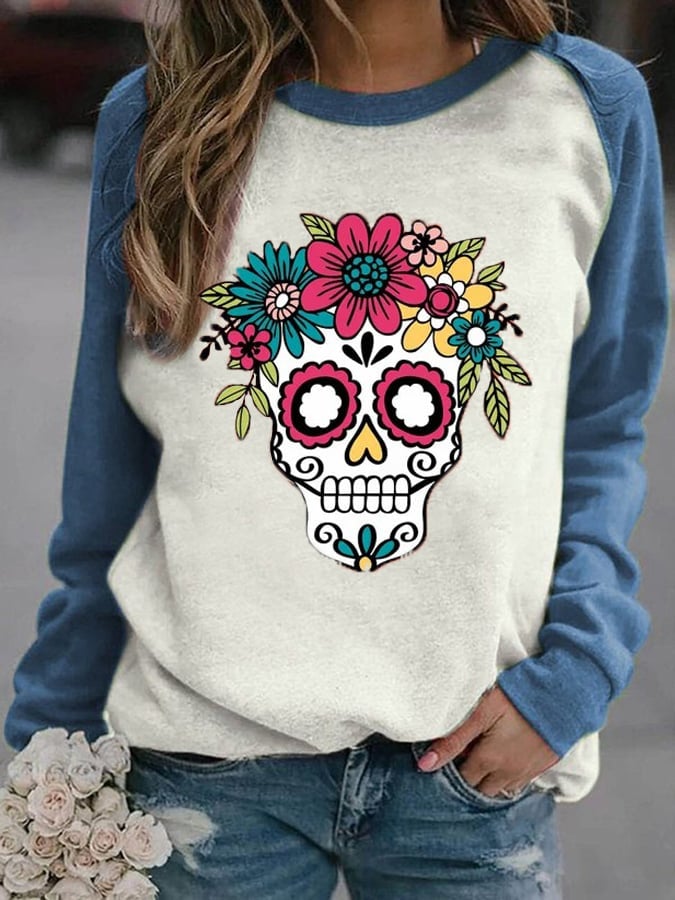 Wowen's Fashion Print Raglan SleevesCasual Sweatshirt