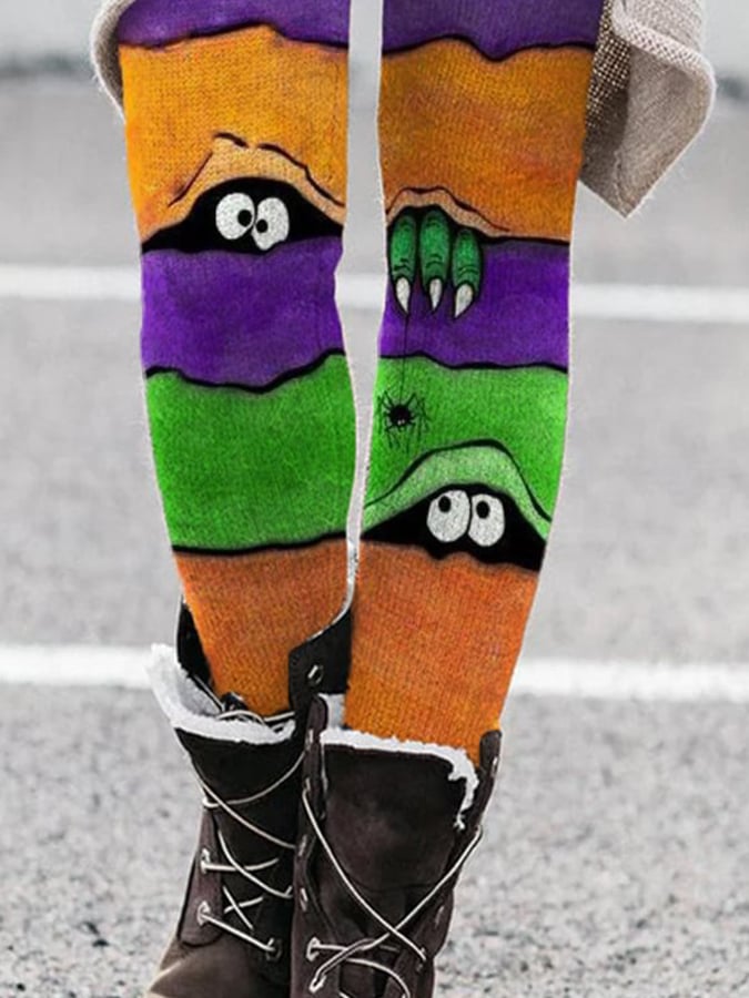 Fashion Halloween Peek Monster Print Leggings