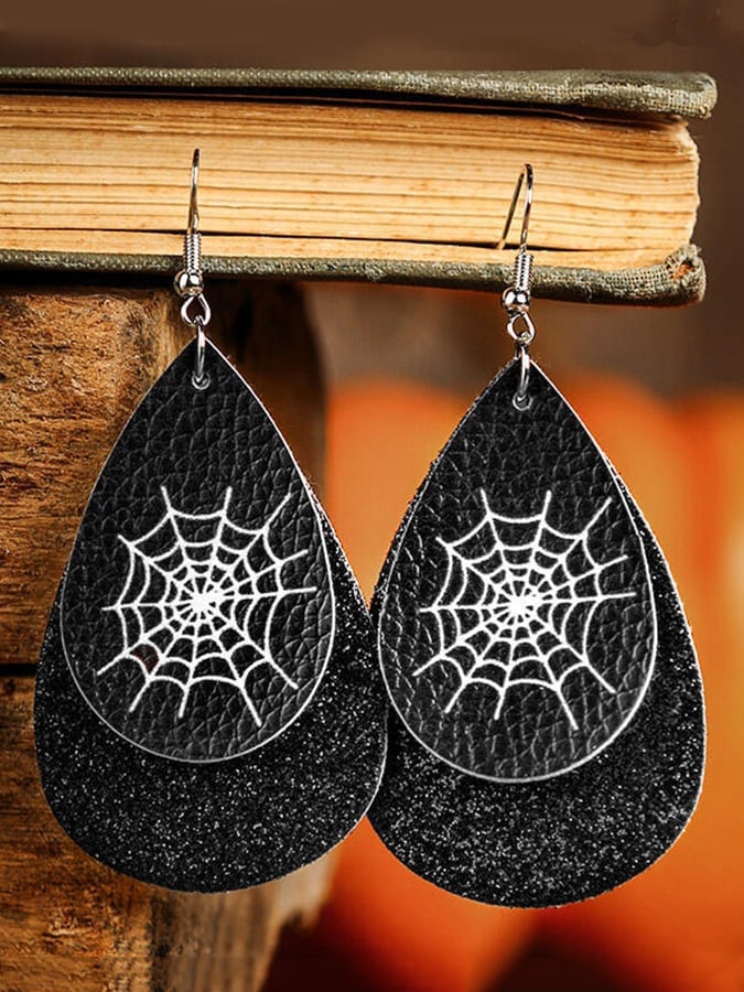 Women's Halloween Spider PU Earrings