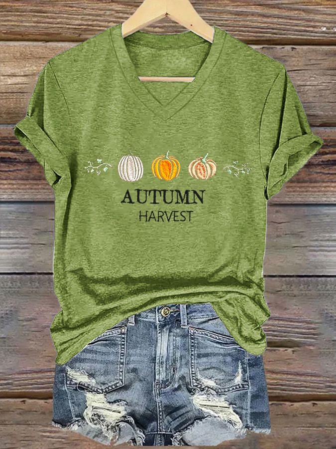 Women'S Pumpkin Print Casual T-Shirt