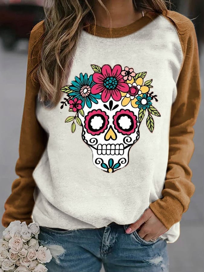 Wowen's Fashion Print Raglan SleevesCasual Sweatshirt