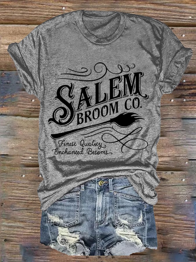 Women's Funny Halloween Salem Broom Co. Casual V-Neck Tee