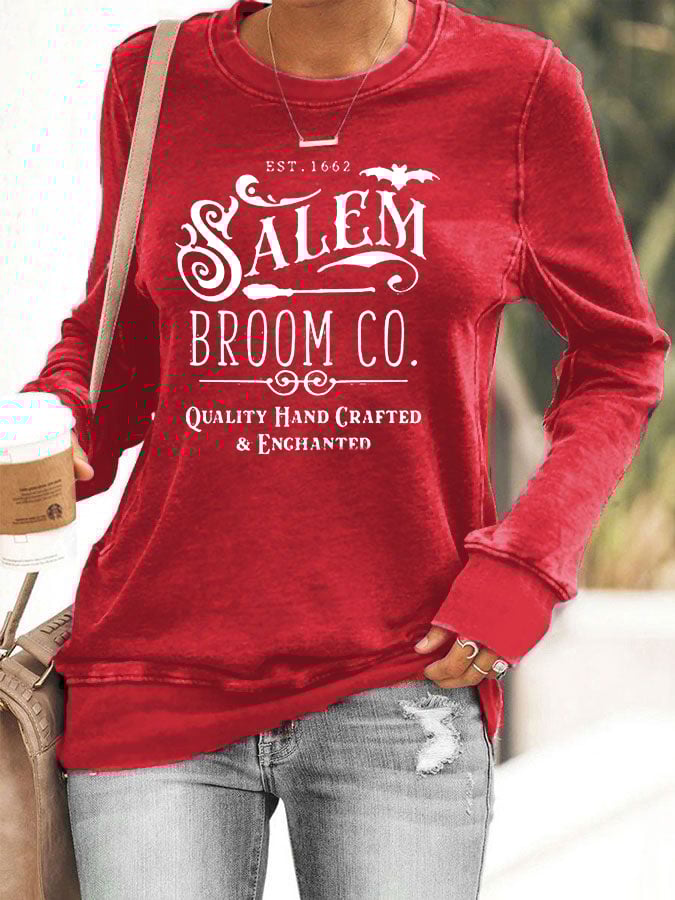 Women's Halloween Salem Broom Co Printed Sweatshirt