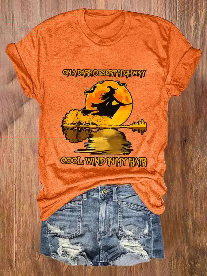 Halloween Witch On A Dark Desert Highway Cool Wind In My Hair Print T-Shirt