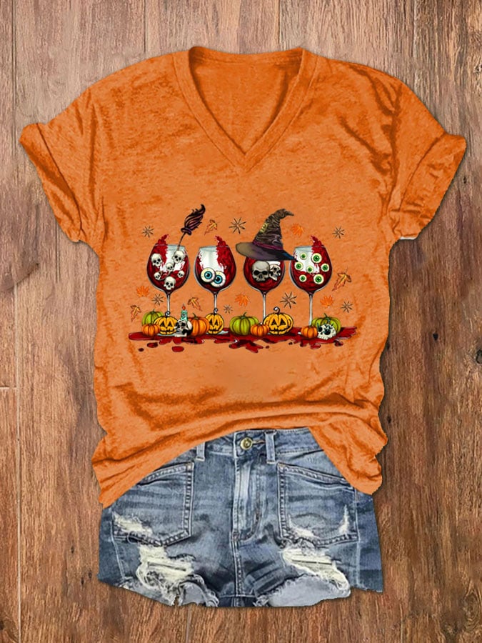 Women's Halloween Wine Glass T-Shirt
