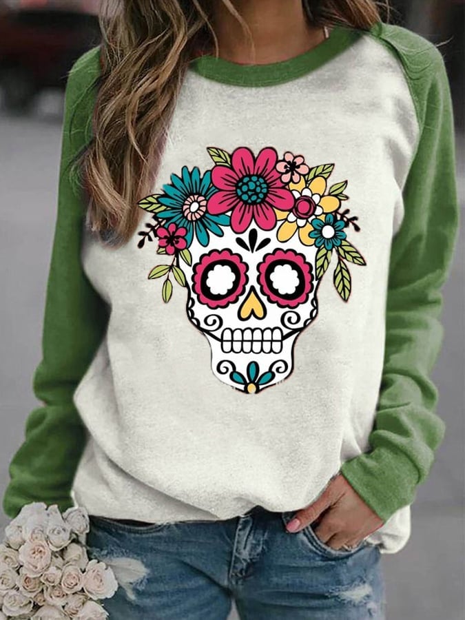 Wowen's Fashion Print Raglan SleevesCasual Sweatshirt