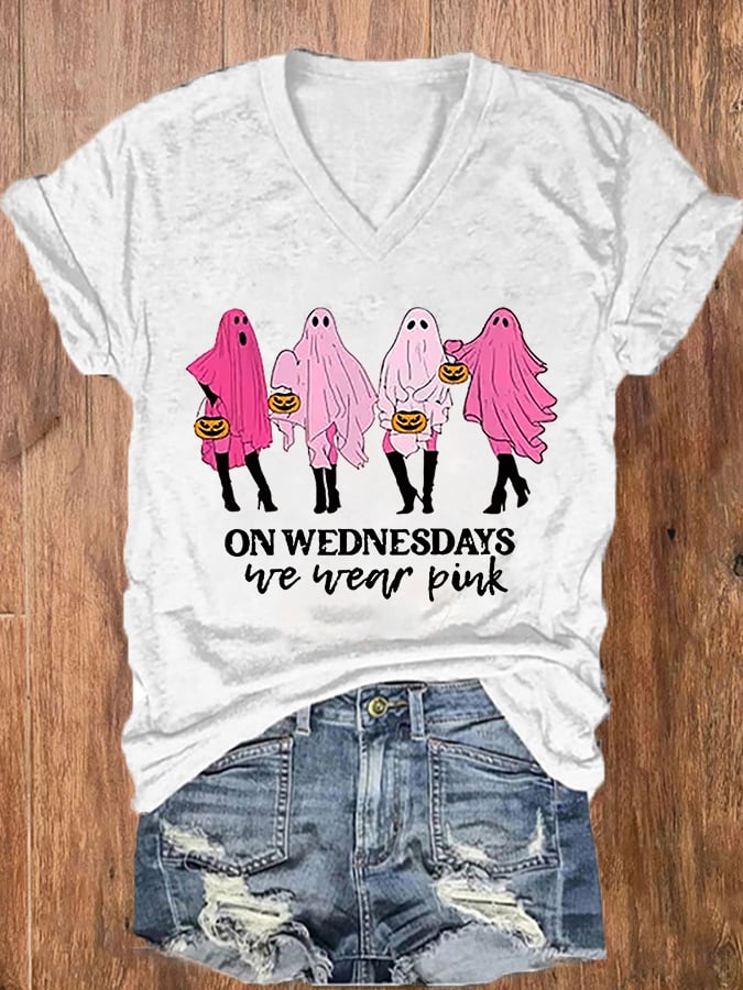 Women's On Wednesday We Wear Pink Print Casual T-Shirt