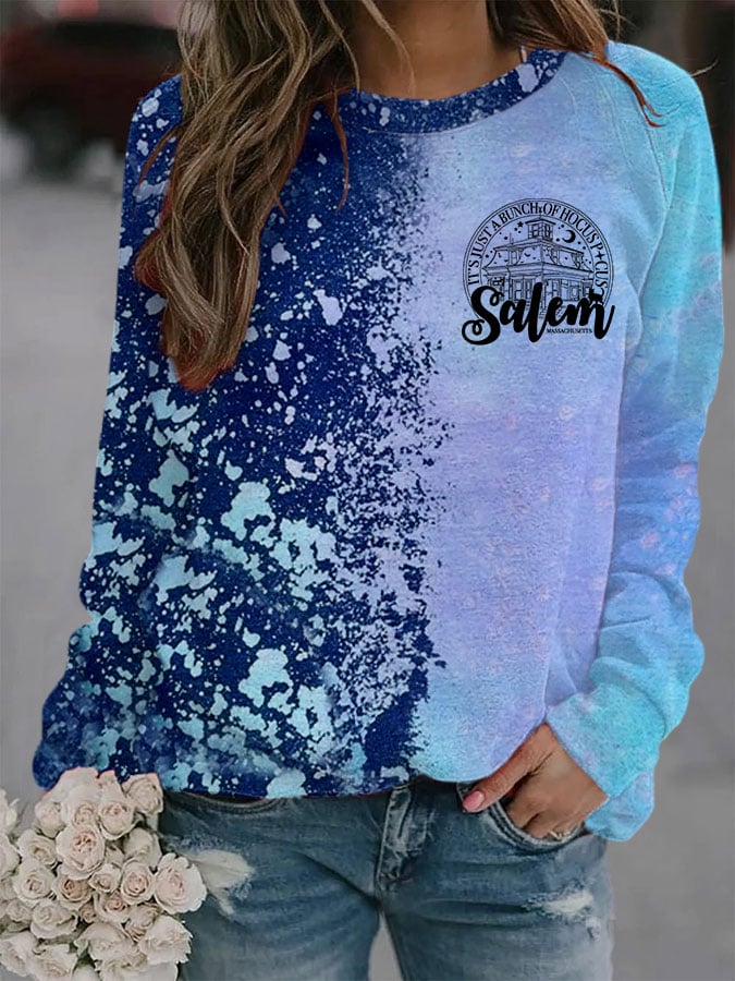 Women's Salem Witch Halloween Printed Round Neck Long Sleeve Sweatshirt