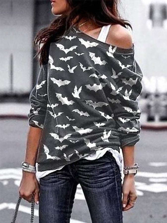 Women's Halloween Bat Print Sweatshirt