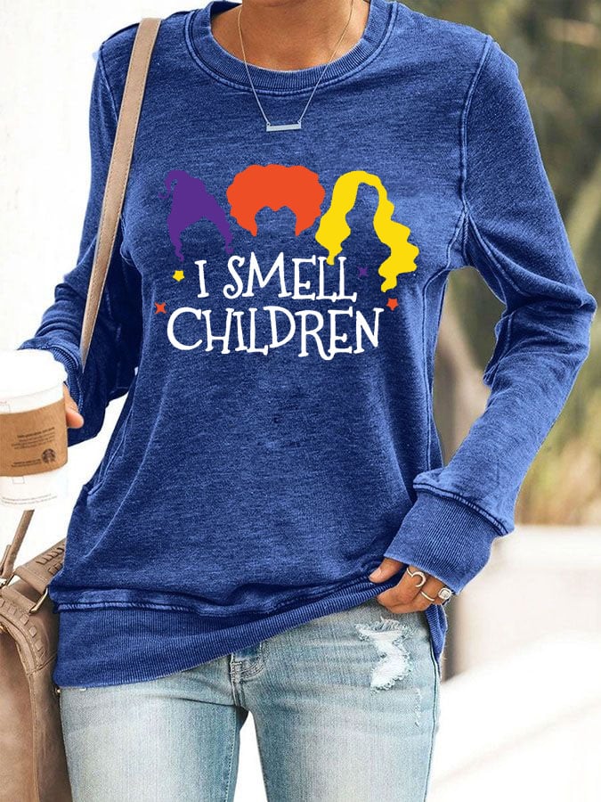 Women'S Casual I Smell Children Print Long-Sleeved Sweatshirt