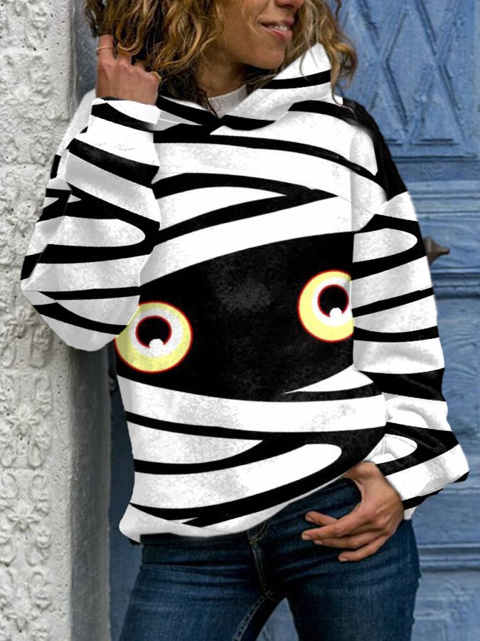 Women's Halloween Peek Monster Print Hoodie