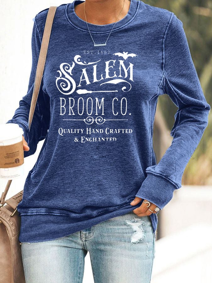 Women's Halloween Salem Broom Co Printed Sweatshirt