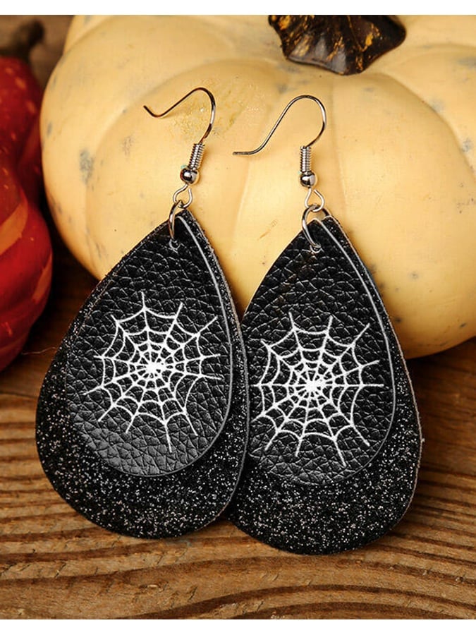 Women's Halloween Spider PU Earrings