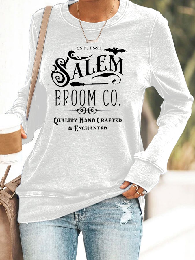 Women's Halloween Salem Broom Co Printed Sweatshirt