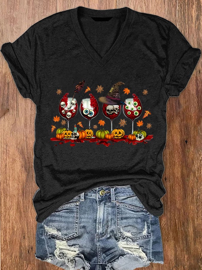 Women's Halloween Wine Glass T-Shirt