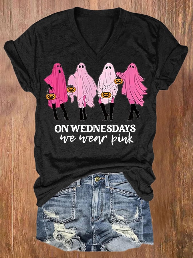 Women's On Wednesday We Wear Pink Print Casual T-Shirt