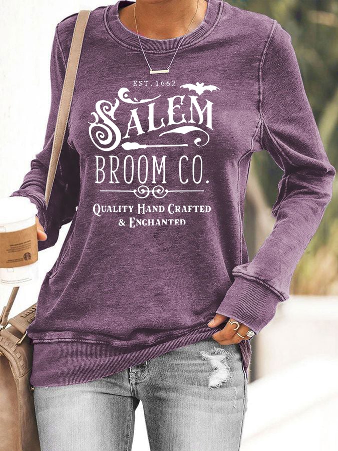 Women's Halloween Salem Broom Co Printed Sweatshirt