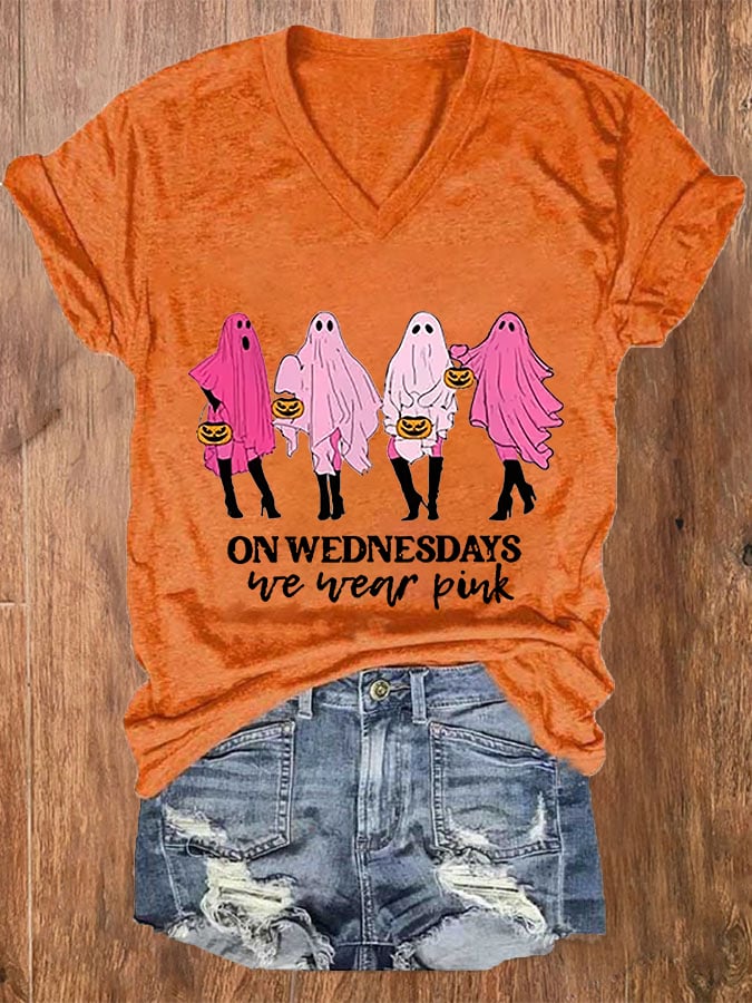 Women's On Wednesday We Wear Pink Print Casual T-Shirt