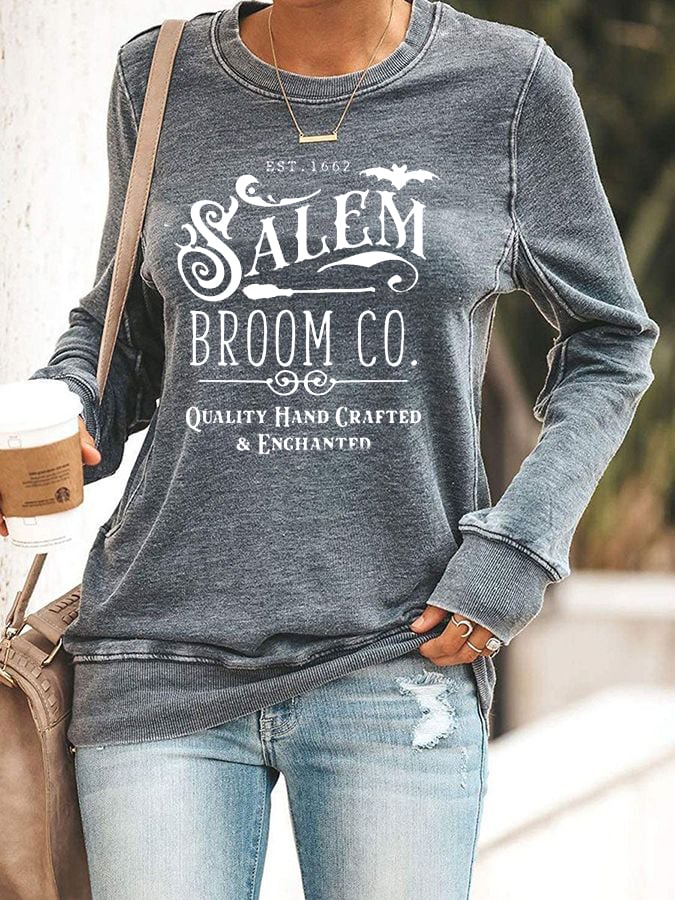 Women's Halloween Salem Broom Co Printed Sweatshirt