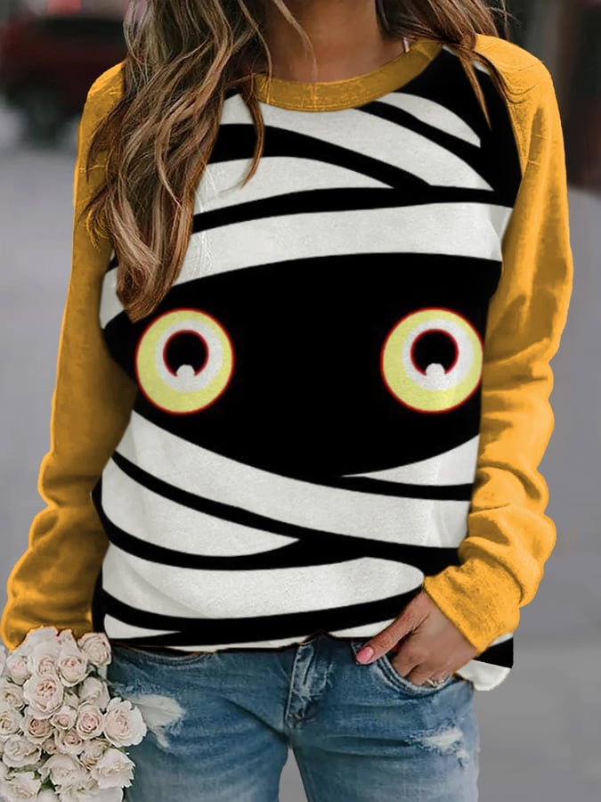 Women'S Halloween Peek Monster Print Sweatshirt