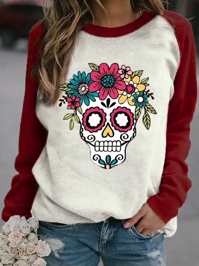 Wowen's Fashion Print Raglan SleevesCasual Sweatshirt