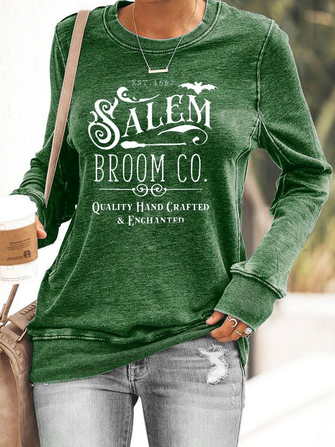 Women's Halloween Salem Broom Co Printed Sweatshirt