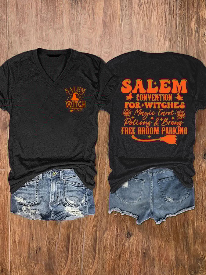 Women's Funny Halloween Salem Witch Company Printed Tee