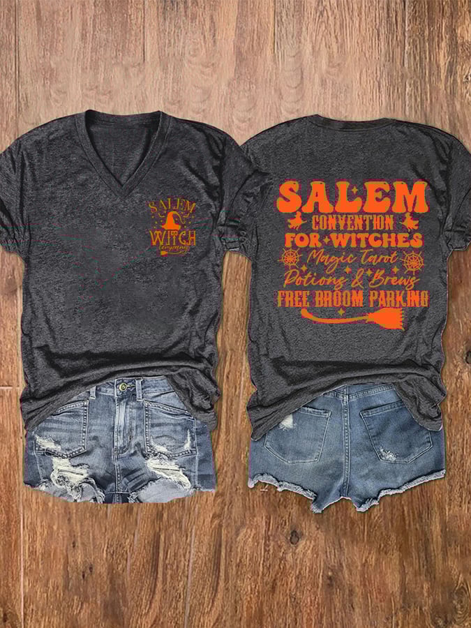 Women's Funny Halloween Salem Witch Company Printed Tee