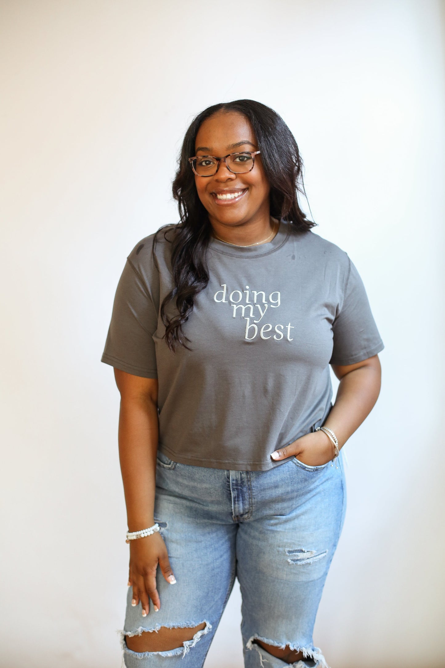 Cropped Embroidered Nursing Friendly Tee