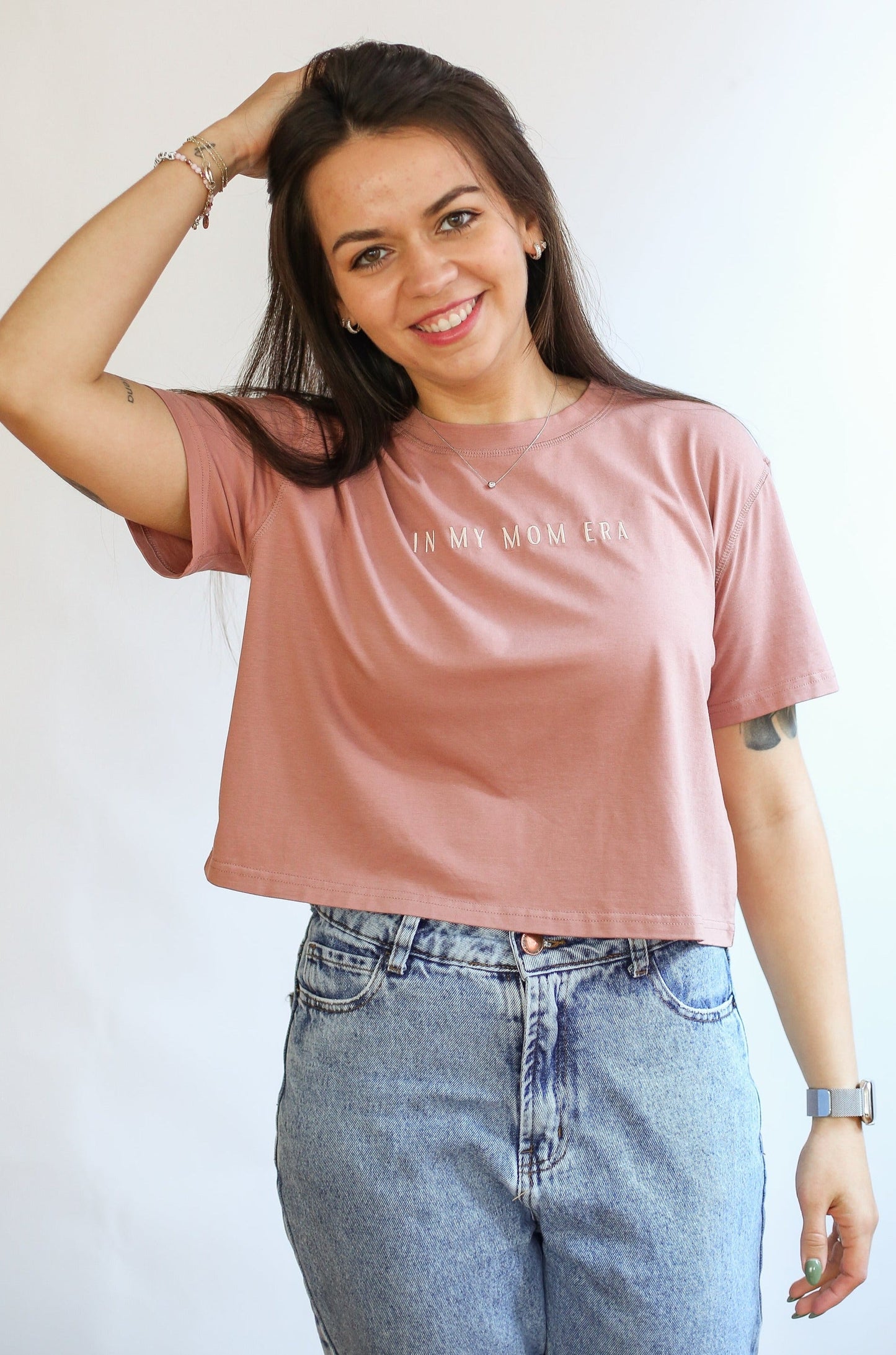Cropped Embroidered Nursing Friendly Tee