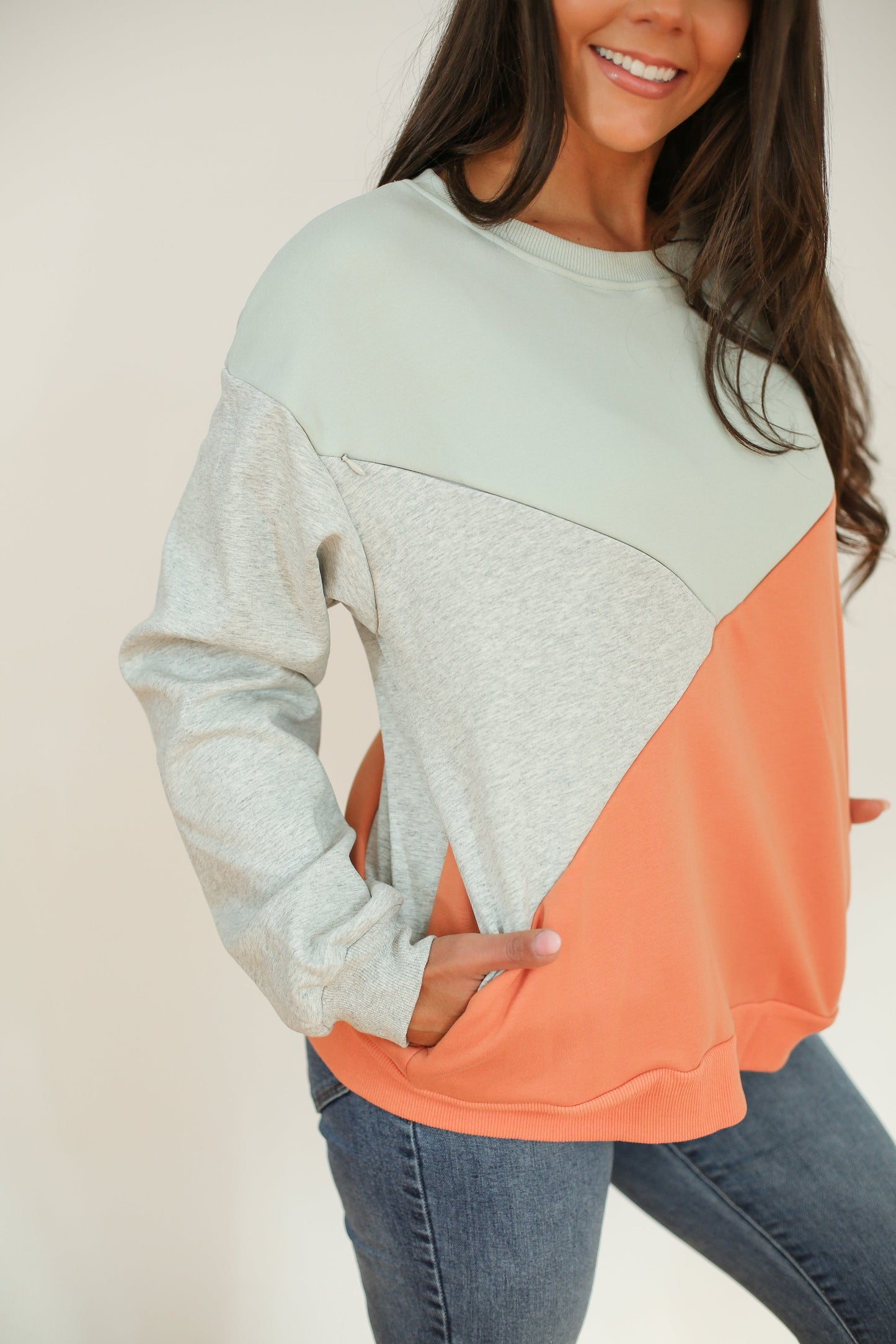 Velour Interior Diagonal Zip Breastfeeding Sweatshirt