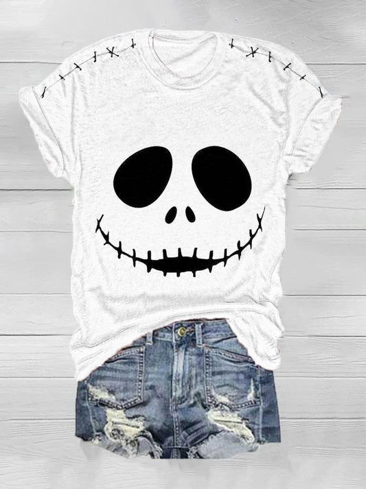 Women's Halloween Grimace Stitched Print T-Shirt