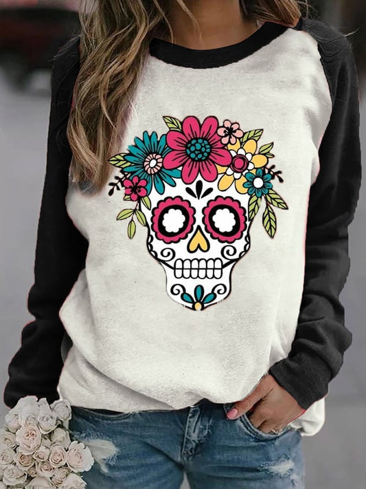 Wowen's Fashion Print Raglan SleevesCasual Sweatshirt