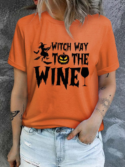 Women's Witch Way To The Wine Print T-Shirt
