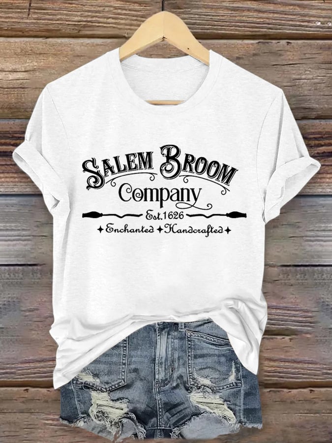 Women's Salem Broom Co Funny Halloween Casual Tee