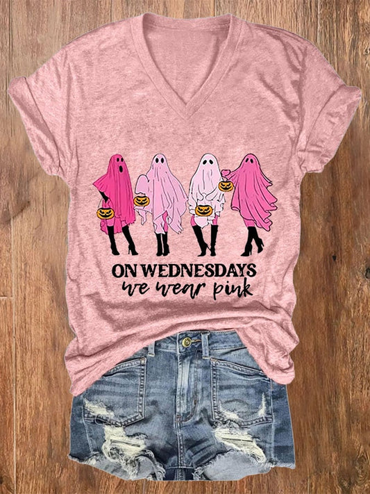 Women's On Wednesday We Wear Pink Print Casual T-Shirt